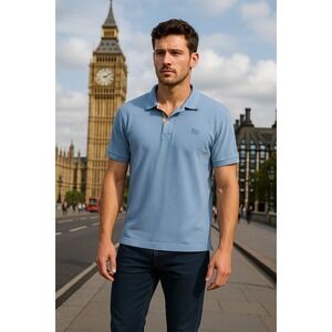 Burberry London Polo Shirt XL Blue Nova Check Placket Equestrian Knight Logo Men